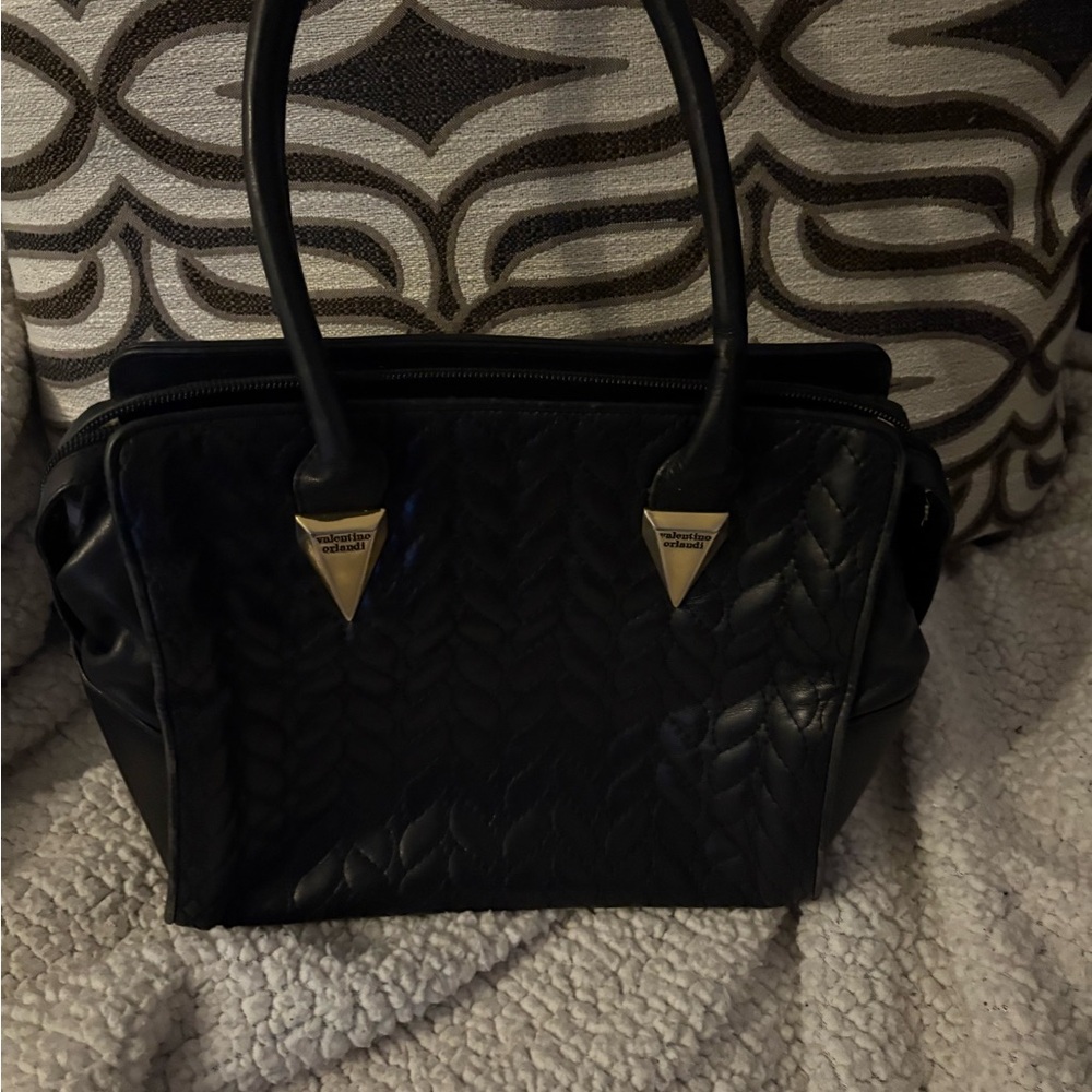 Valentino Orlandi Black Satchel with Geometric Metallic Details